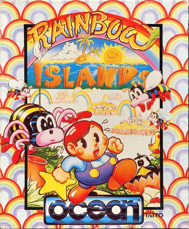 Rainbow Islands box art for Commodore 64